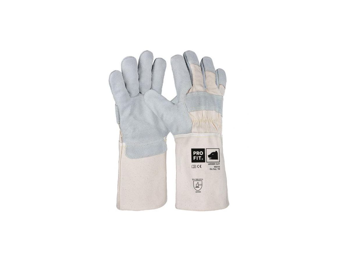 Rindspaltleder-Handschuh mit Kevlar- futter, lange Stulpe, Gr. 10