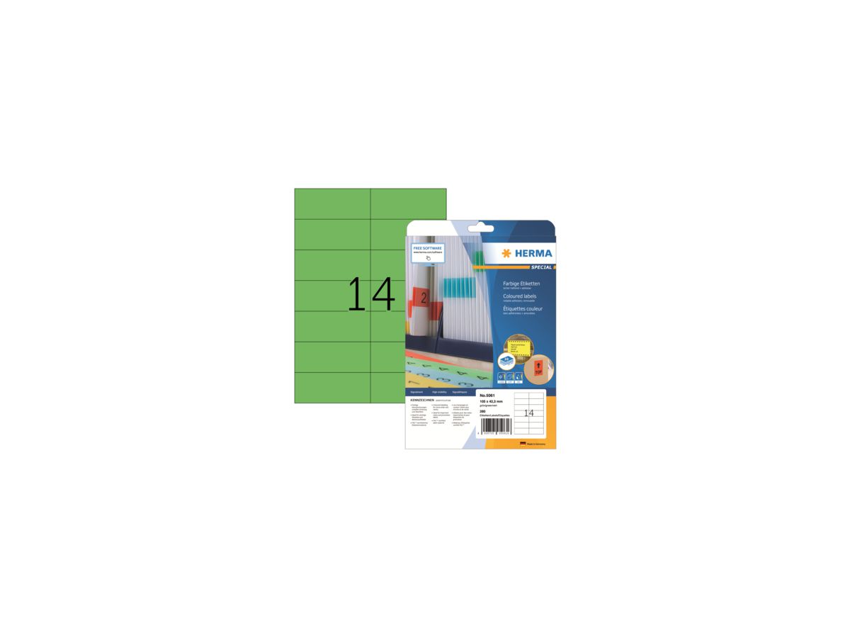 HERMA Etikett SuperPrint 5061 105x42,3mm grün 280 St./Pack.