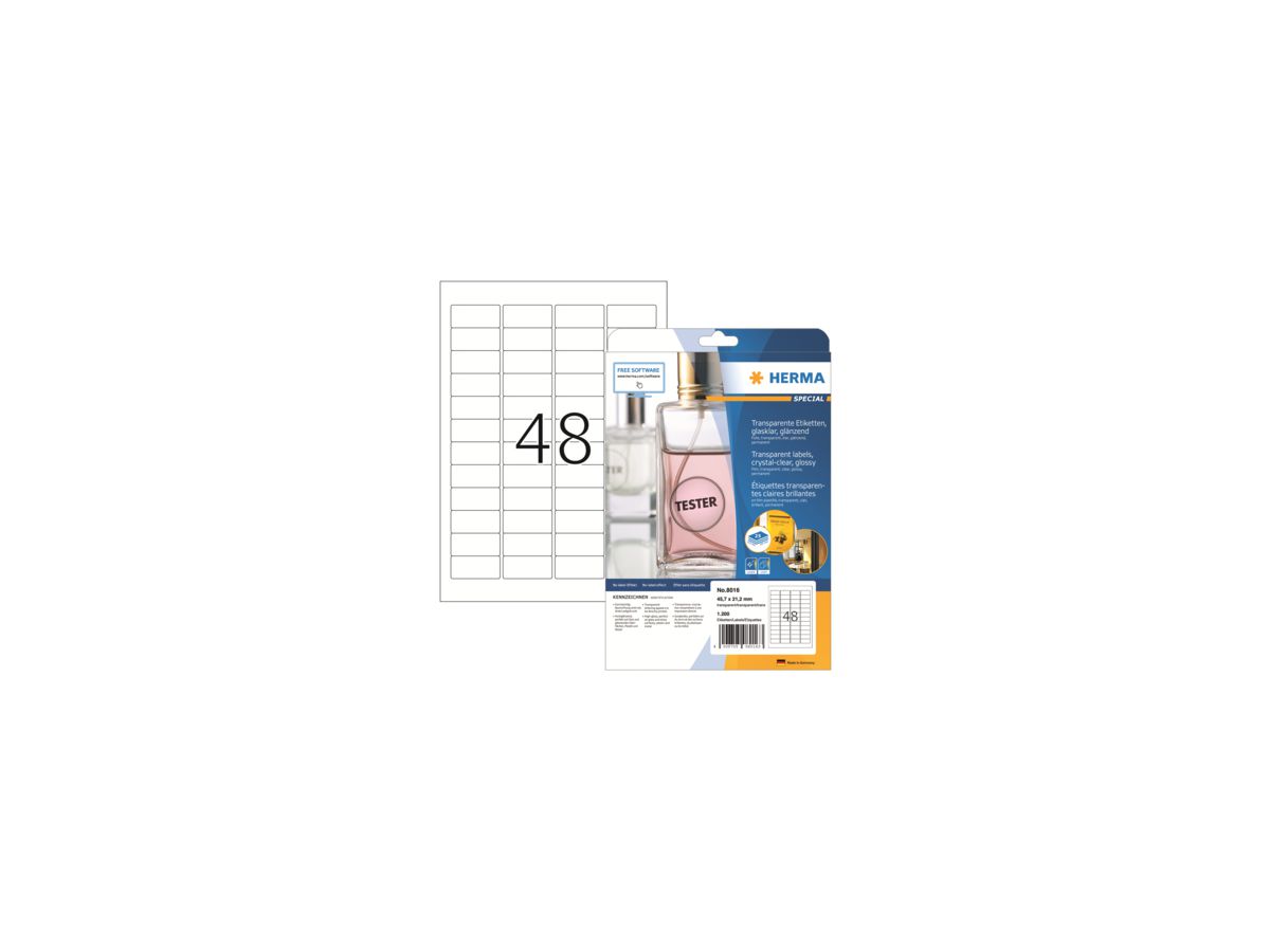 HERMA Folienetikett 8016 45,7x21,2mm tr 1.200 St./Pack.