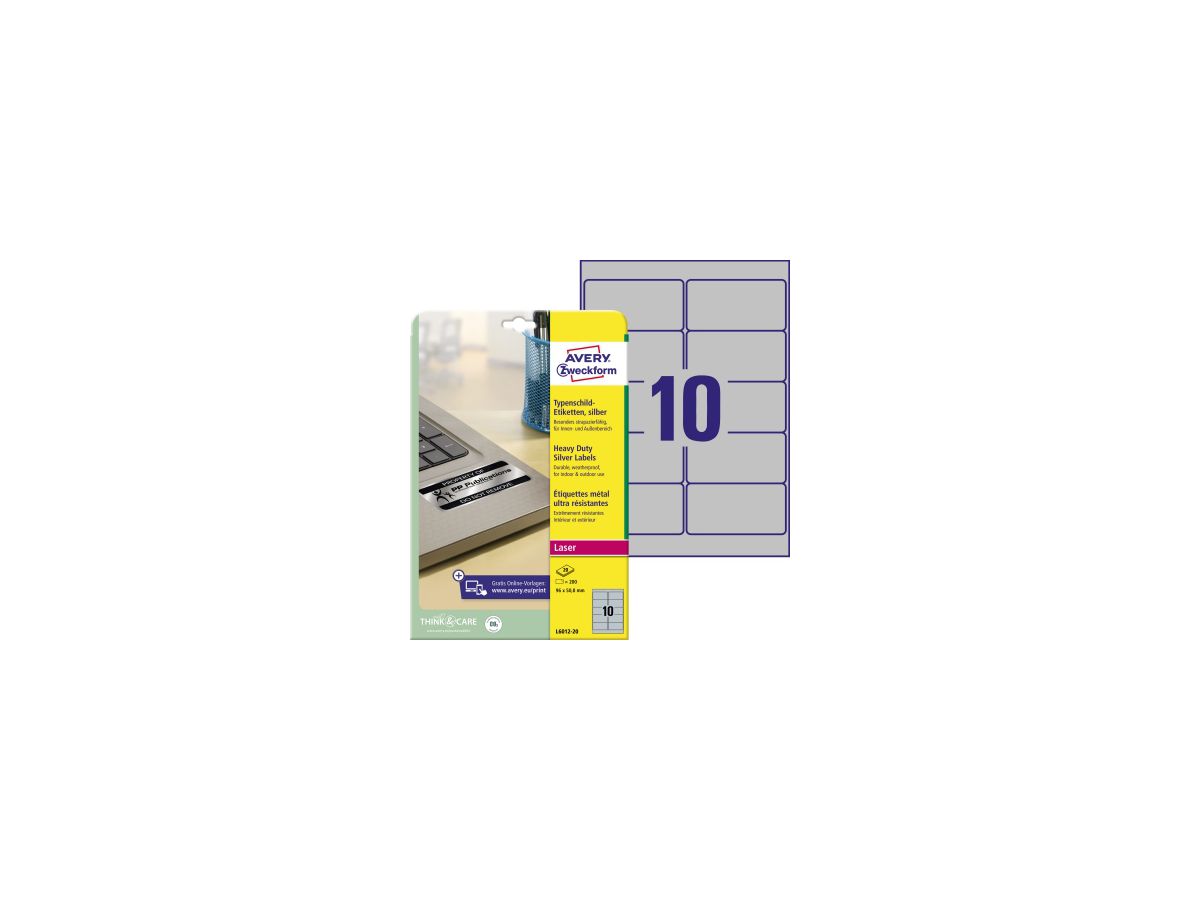 Avery Zweckform Typenschildetikett L6012-20 96x50,8mm 200 St./Pack.