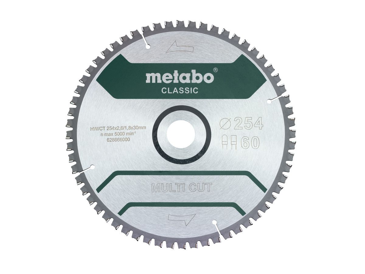 METABO Kreissägeblatt MultiCut Classic 254x30 60 FZ/TZ 5°neg