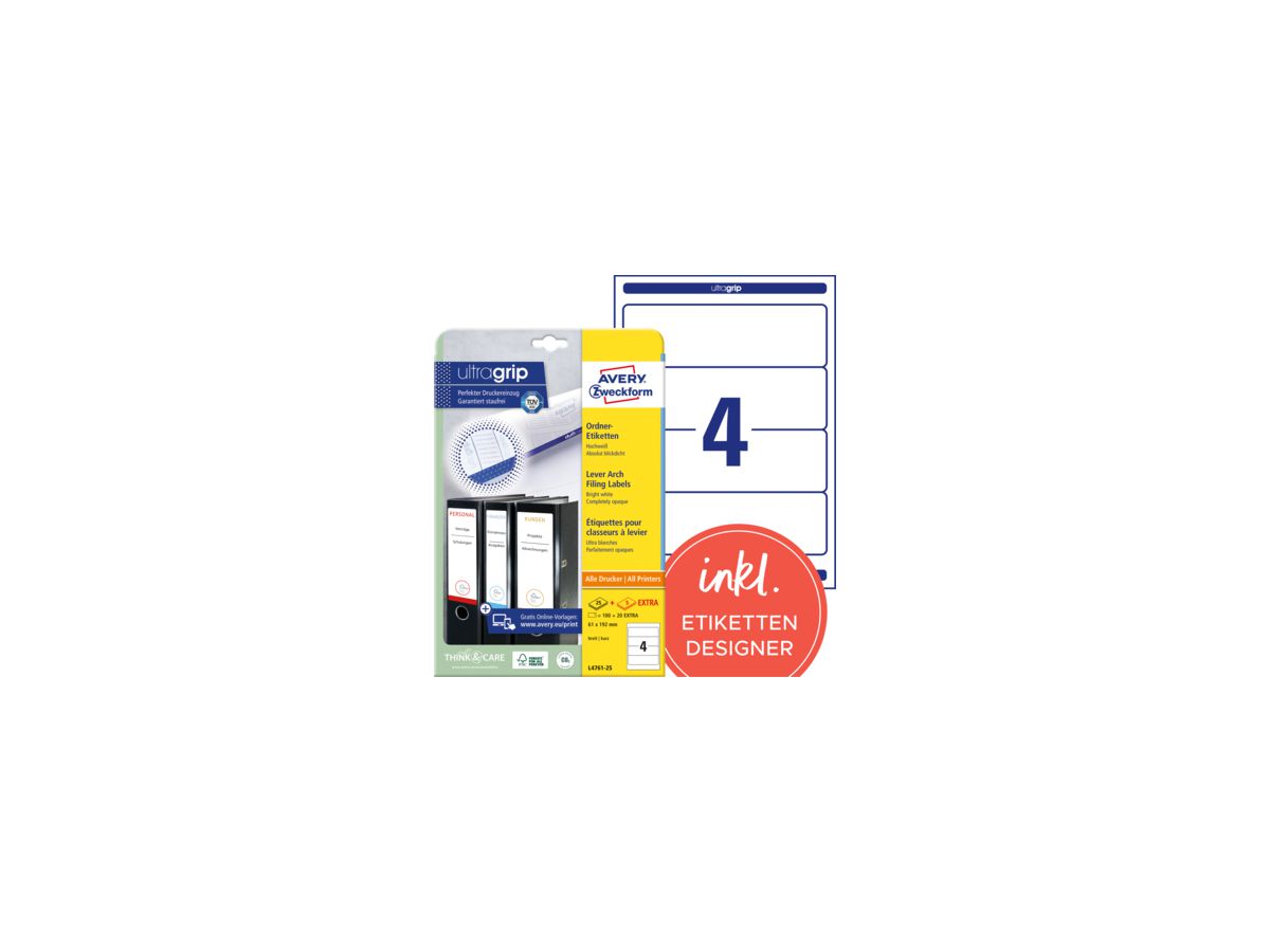 Avery Zweckform Ordneretikett L4761-25 61x192mm ws 100 St./Pack.