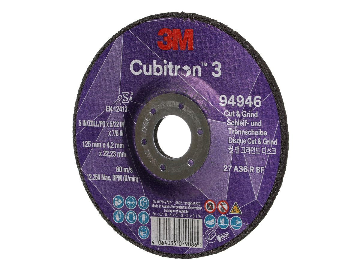 3M Schruppscheibe Cubitron III Cut&Grind T27, 125x4,2x22mm 36+