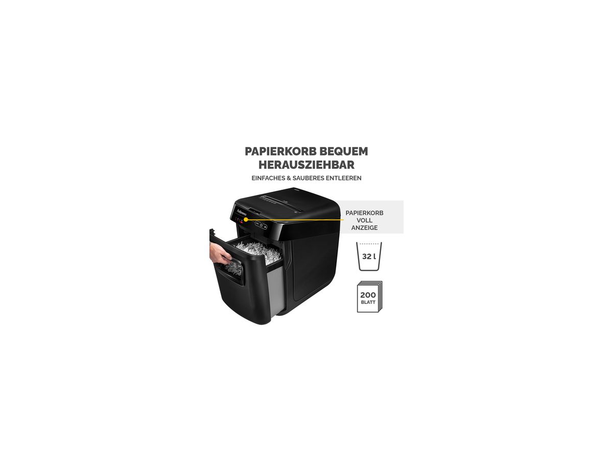 Fellowes Aktenvernichter AutoMax 200C 4653601 Partikelschnitt sw
