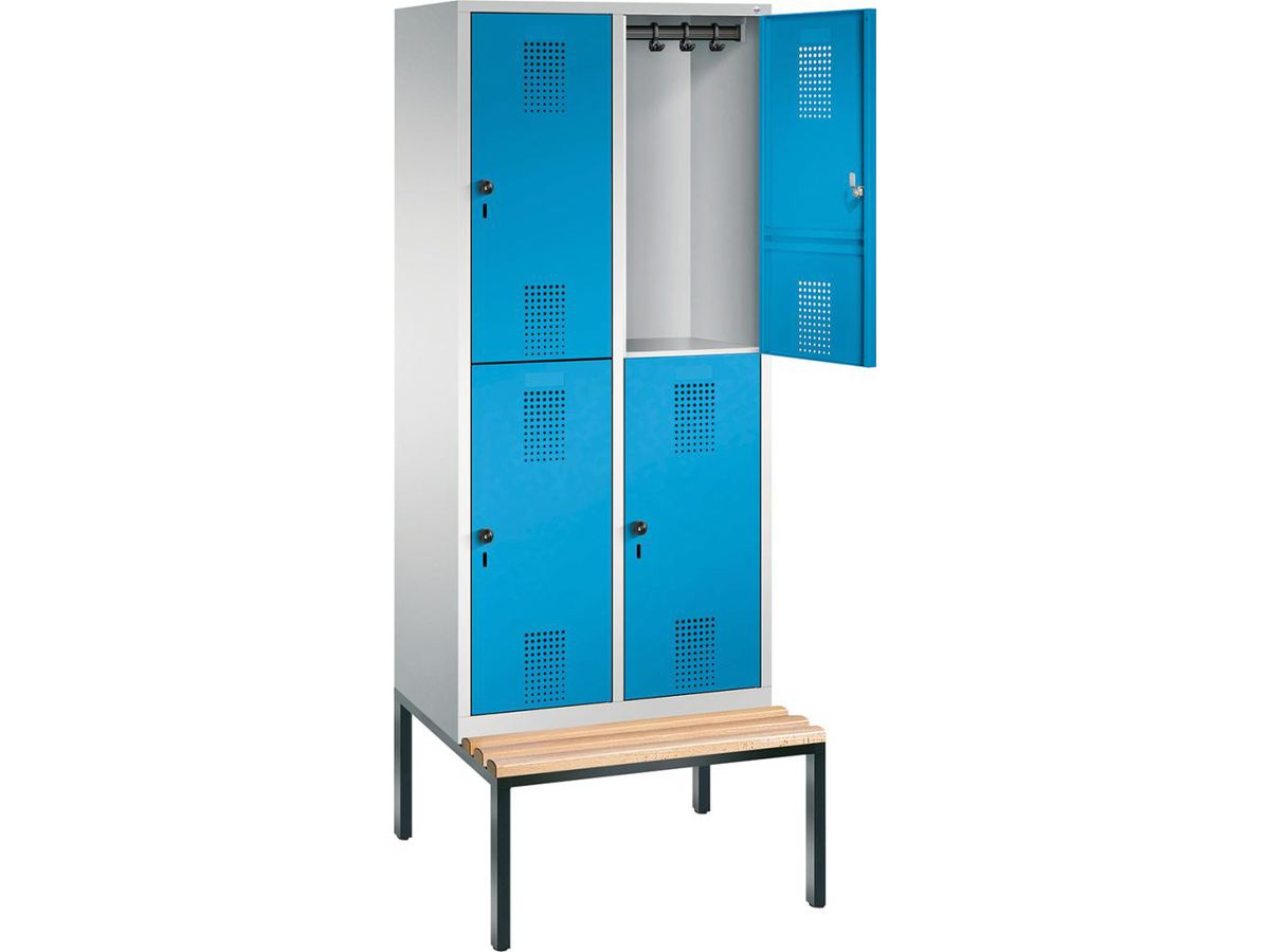 C+P Doppelst. Schrank EVOLO, Sitzbank 2090x810x815/500mm, 7035/5012, 2x2 Abt.