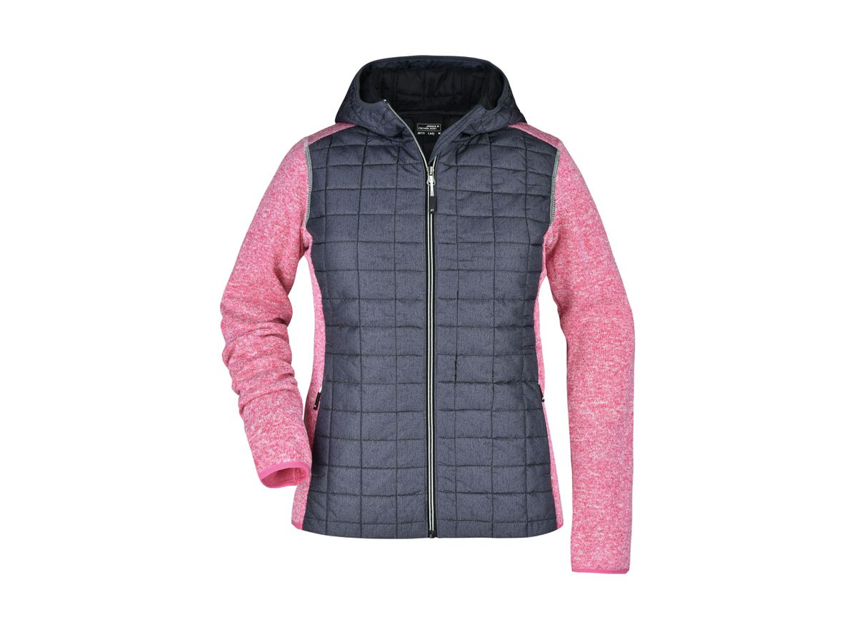 Ladies' Knitted Hybrid Jacket JN771 Fb. pink-/anthracite-melange, Gr. L