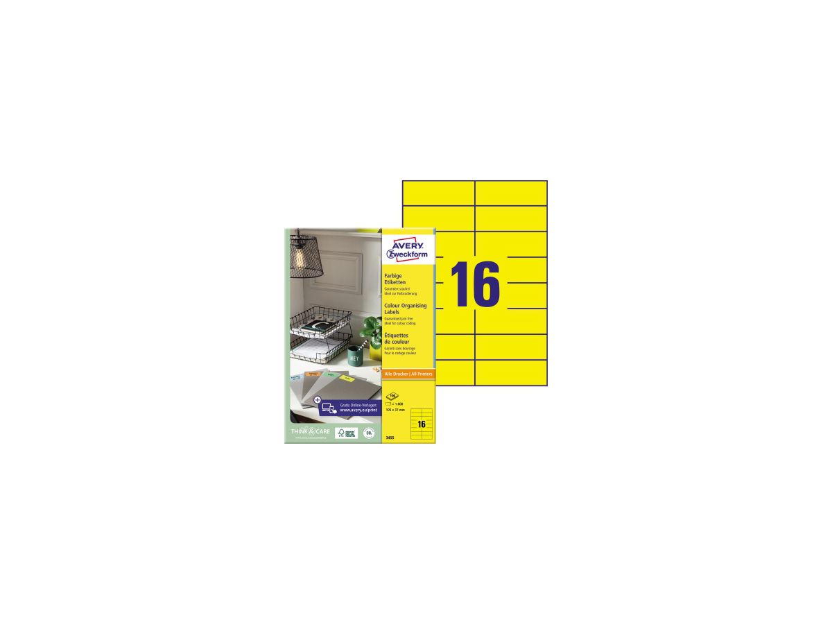Avery Zweckform Universaletikett 3455 105x37mm gelb 1600 St./Pack.