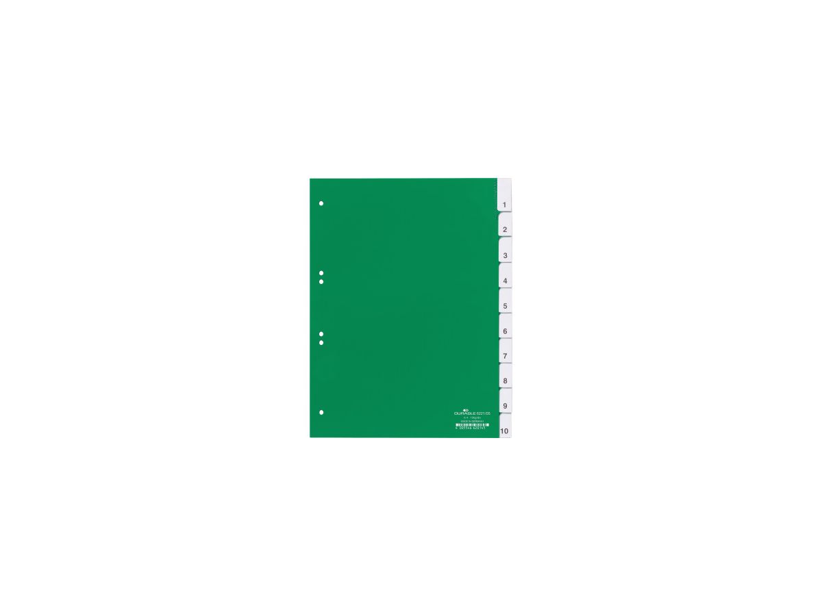 DURABLE Register 622105 DIN A4 10teilig Hartfolie grün