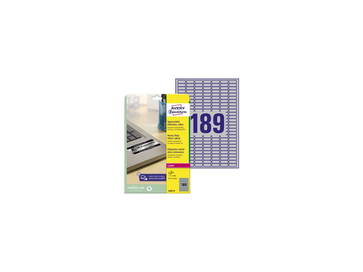 Avery Zweckform Typenschildetikett L6008-20 25,4x10mm 3.780 St./Pack.