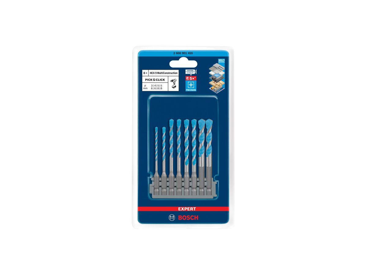 BOSCH MultiConstruction Bohrer-Set HEX-9, 3,0-8,0 mm, 8-teilig