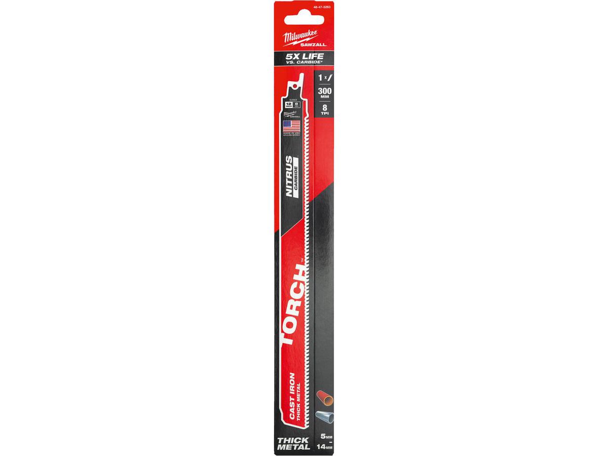 MILWAUKEE Säbelsägeblatt Metall HM-best. THE TORCH NITRUS, 300x3,2 mm, 8 TPI