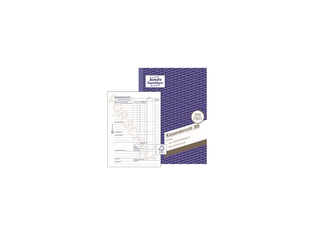 Avery Zweckform Kassenbericht 305 DIN A5 50Blatt