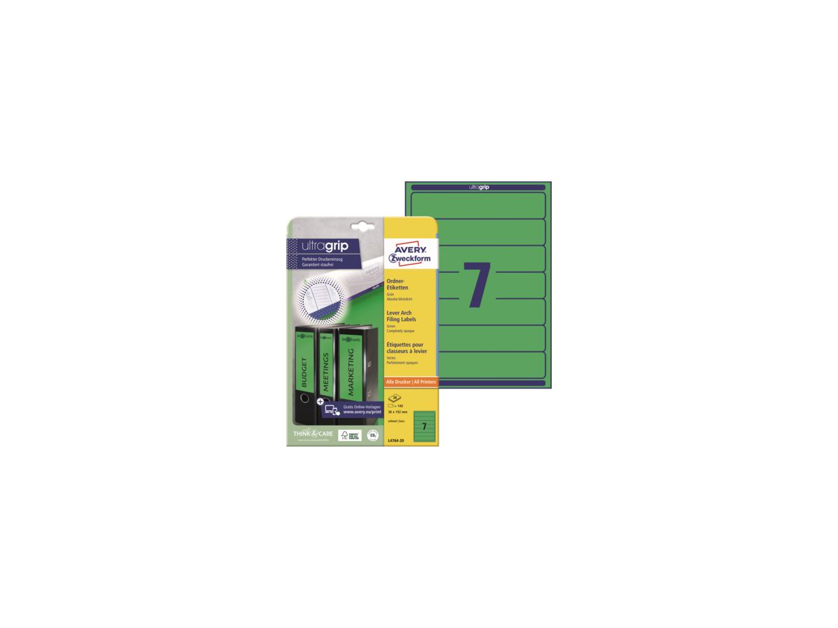 Avery Zweckform Ordneretikett L4764-20 38x192mm gn 140 St./Pack.