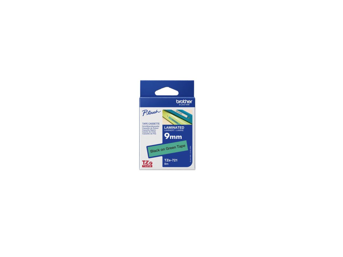 P-touch Schriftbandkassette TZE721 9mmx8m laminiert sw auf gn