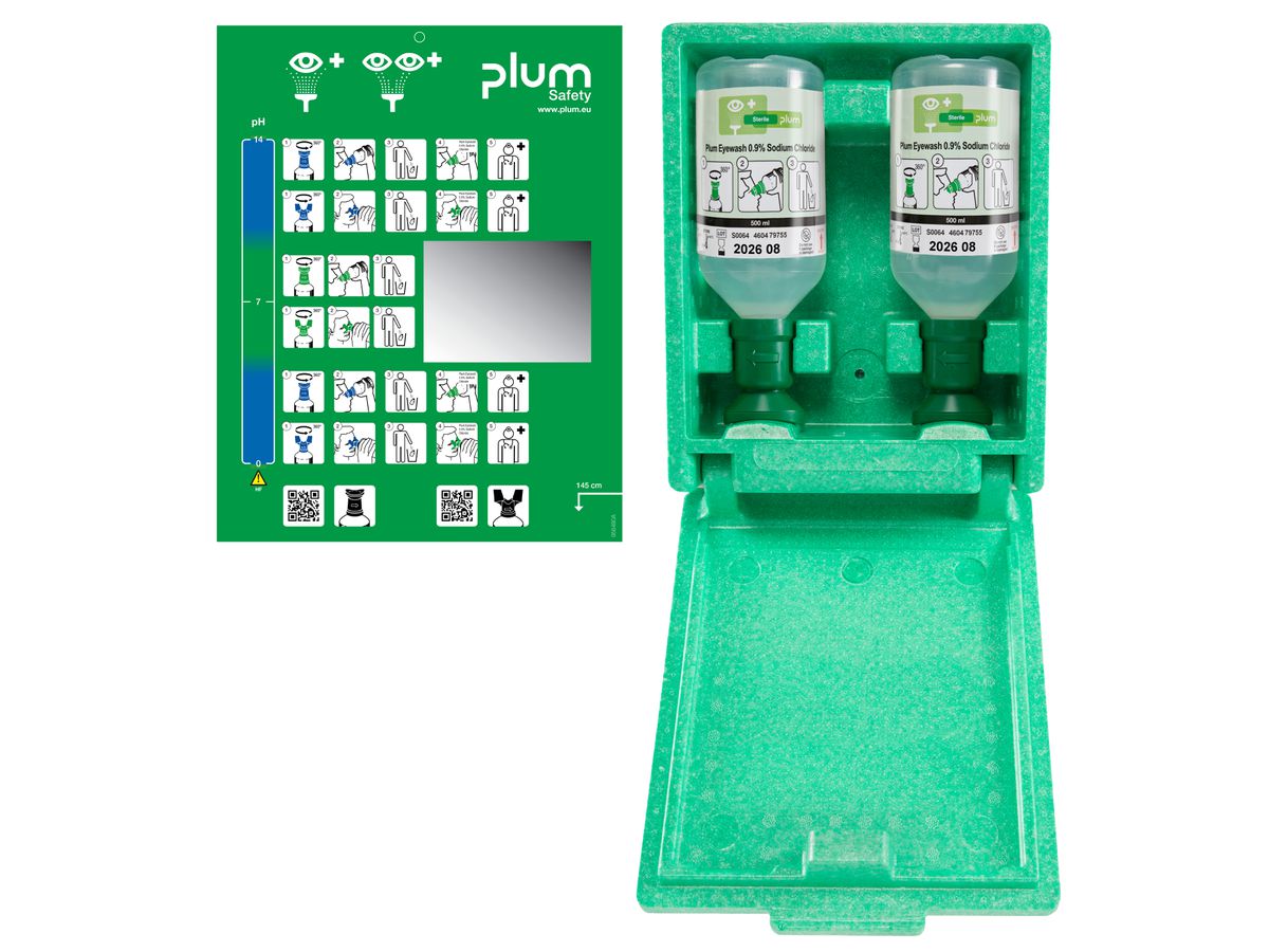 Eye wash station incl. 2 btl. 500ml wall box mirr.