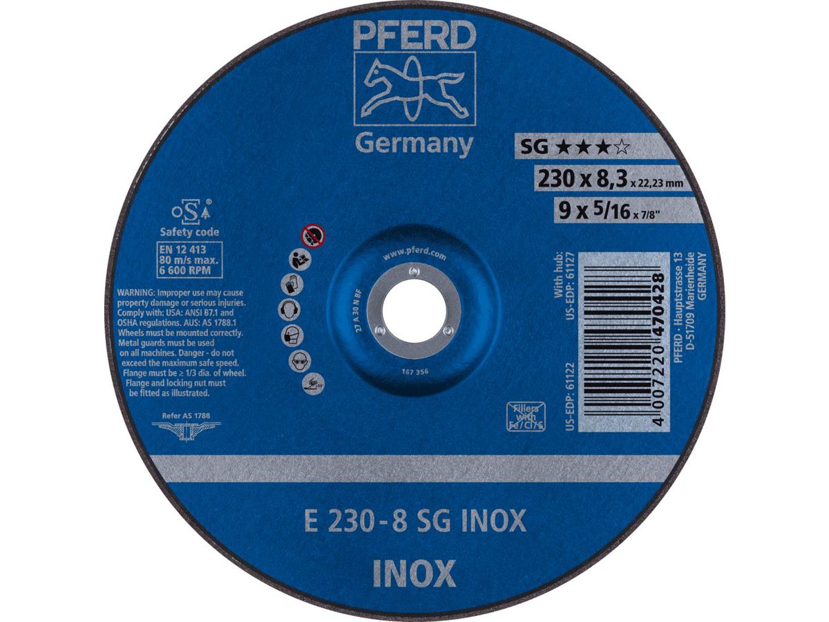 PFERD Schruppscheibe SG INOX 230 x 8,3 mm, Spezialkorund, A30 N