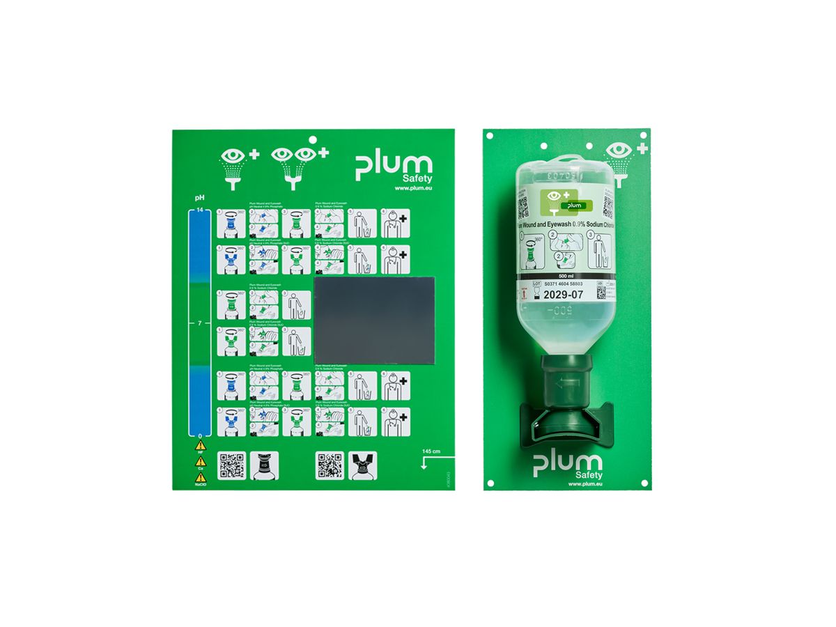 PLUM Augenspülstation inkl. Fl., 500 ml und Wandhalter