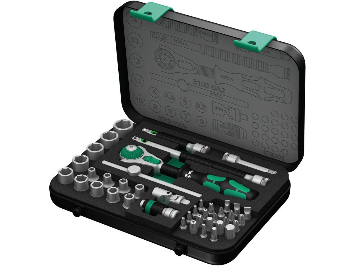 WERA Steckschlüssel-Garnitur 1/4" 8100 SA 2 A, 42-teilig, Metallkoffer