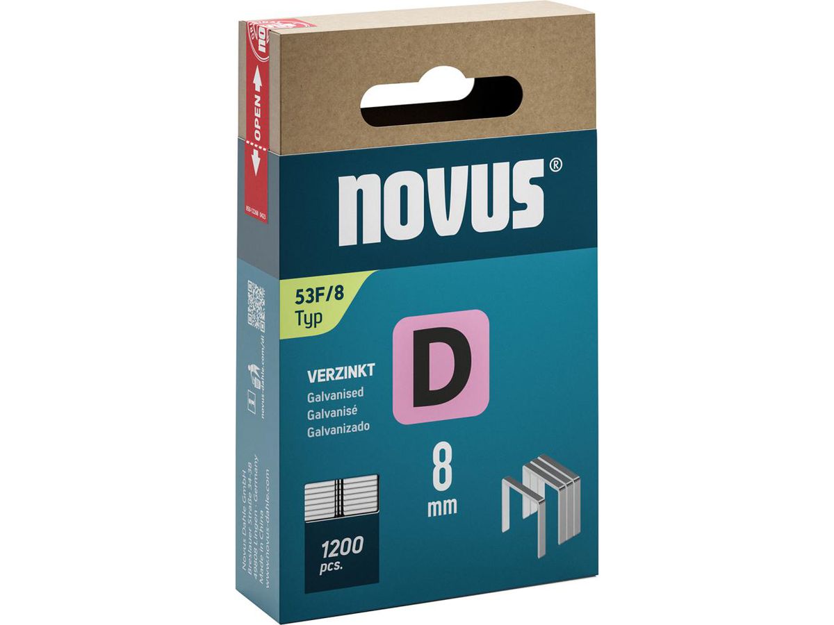 NOVUS Flachdrahtklammer D Typ 53F/8 mm zn, VE 1200