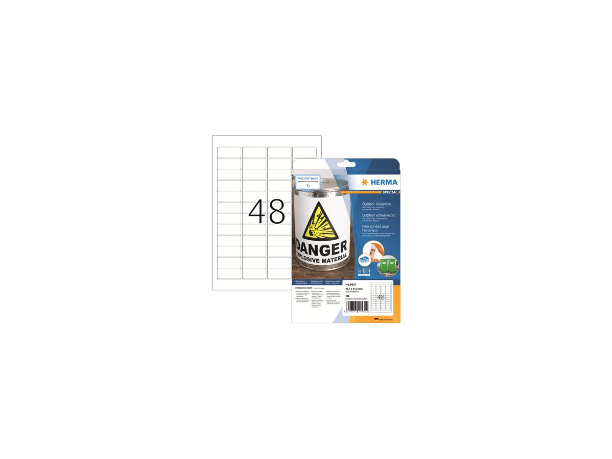 HERMA Outdoor Etikett Special 9531 45,7x21,2mm weiß 480 St./Pack.