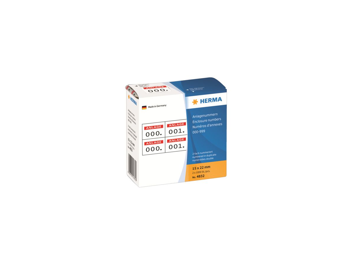 HERMA Nummern Etikett 4832 15x22mm rot 1.000 St./Pack.