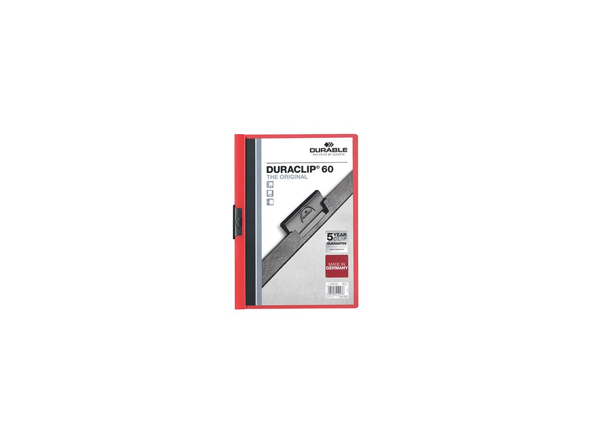 DURABLE Klemmmappe DURACLIP 30 220903 DIN A4 Hartfolie rot
