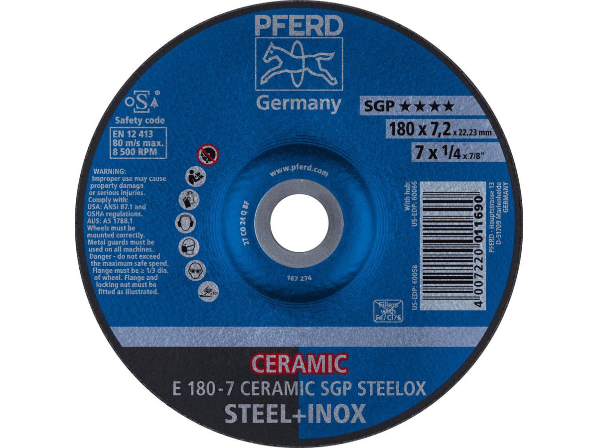 PFERD Schruppscheibe CO24QSG 180 x 7,2 mm, gekröpft