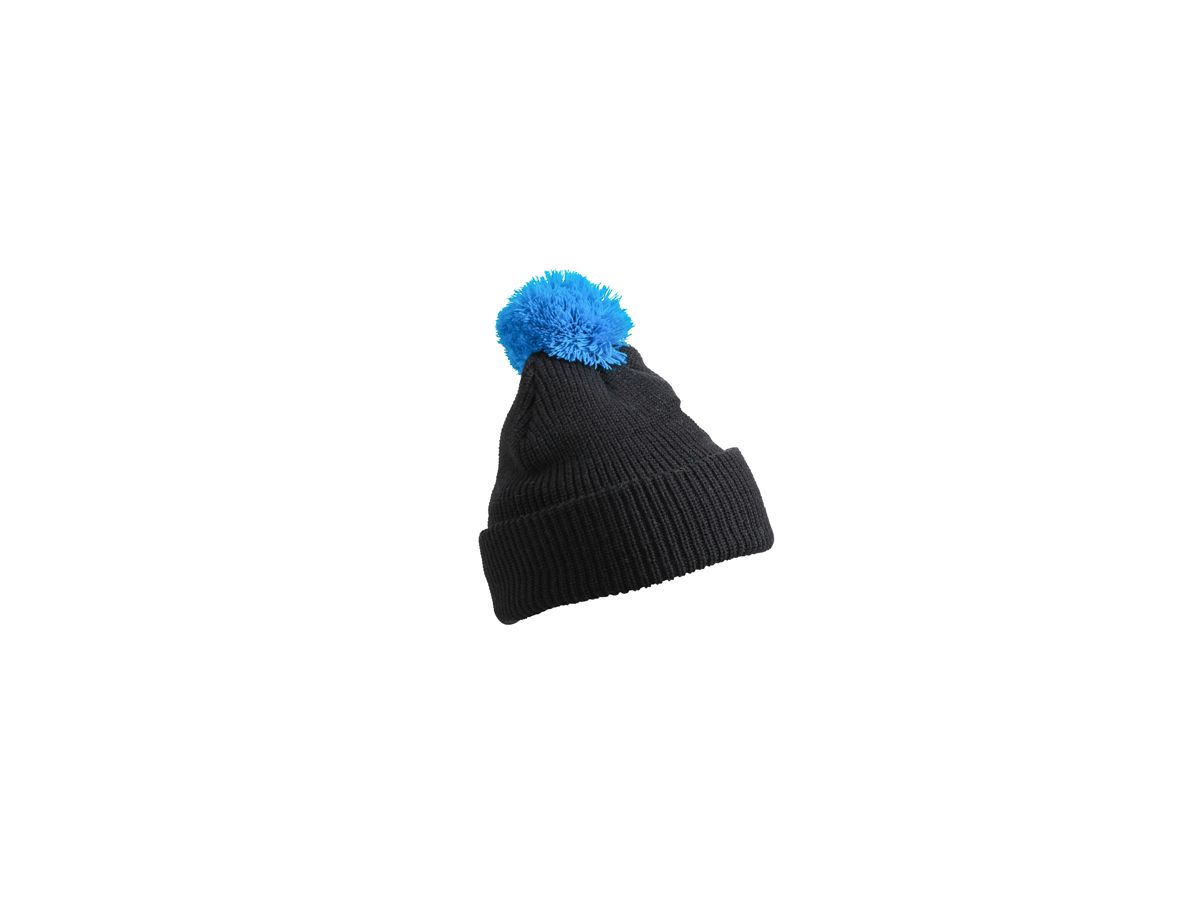 mb Pompon Hat with Brim MB7967 100%PAC, black/pacific, Größe one size