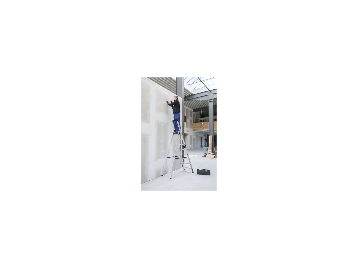 MUNK Aluminium-Stehleiter eins. begehbar, 4,00m Ah, 1x8 Stufen