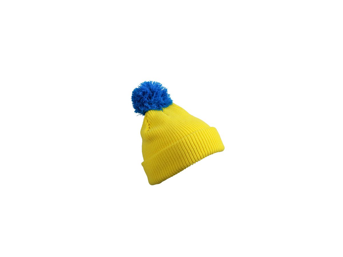 mb Pompon Hat with Brim MB7967 100%PAC, yellow/azur, Größe one size