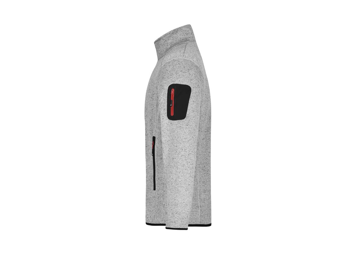 JN Mens Knitted Fleece Jacket JN762 100%PES, light-grey-melange/red, Größe M