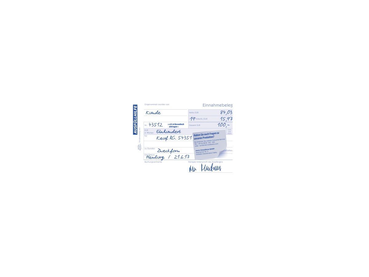 Avery Zweckform Einnahmebeleg 304 DIN A6 quer 50Blatt