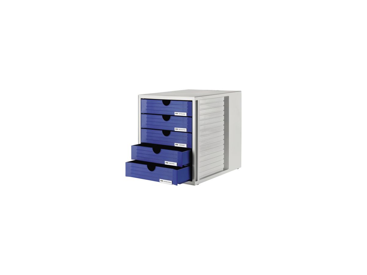 HAN Schubladenbox Systembox 1450-14 DIN C4 5Schubfächer bl