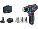 BOSCH Akku-Bohrschrau. + 39 tlg. Zubehör GSR 12V-15, 2 Ah, 4,0 Ah, Ladeg, Tasche