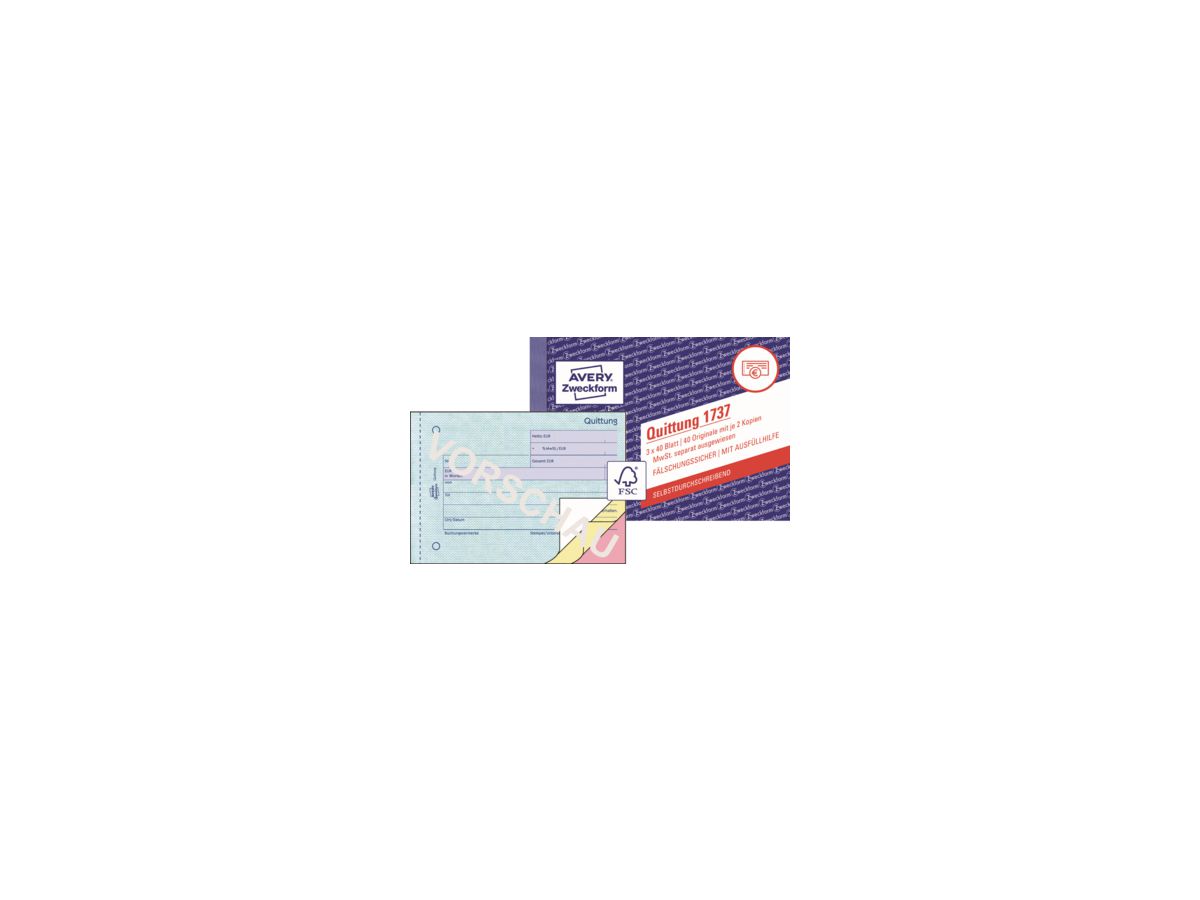 Quittungsblock 1737, Avery, 3x40 Blatt 114018800