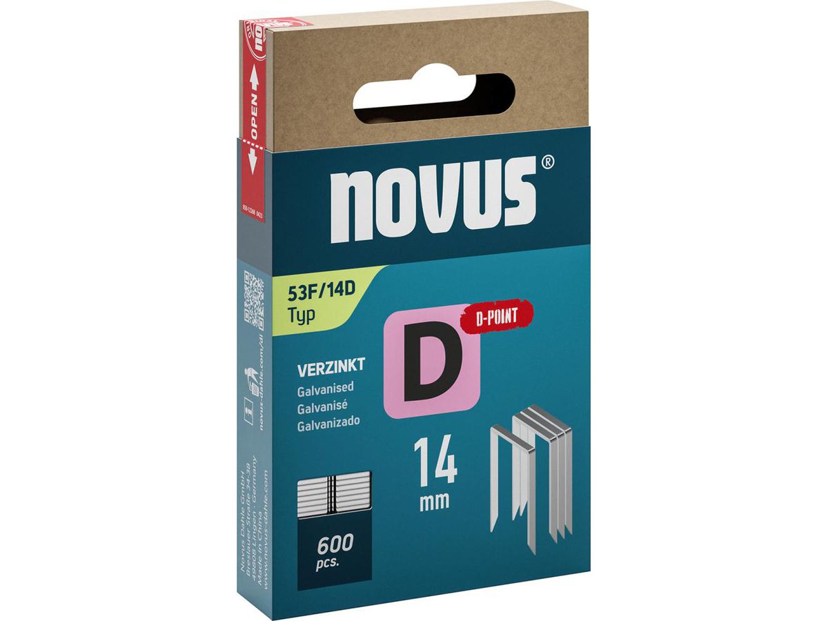 NOVUS Klammer D 53 F 14 mm D-Spitze VE 600 Schiebe-FS