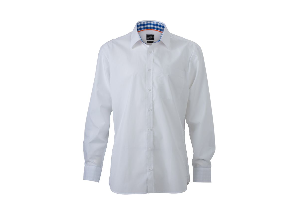 JN Mens Plain Shirt JN619 100% BW, white/royal-white, Größe 2XL