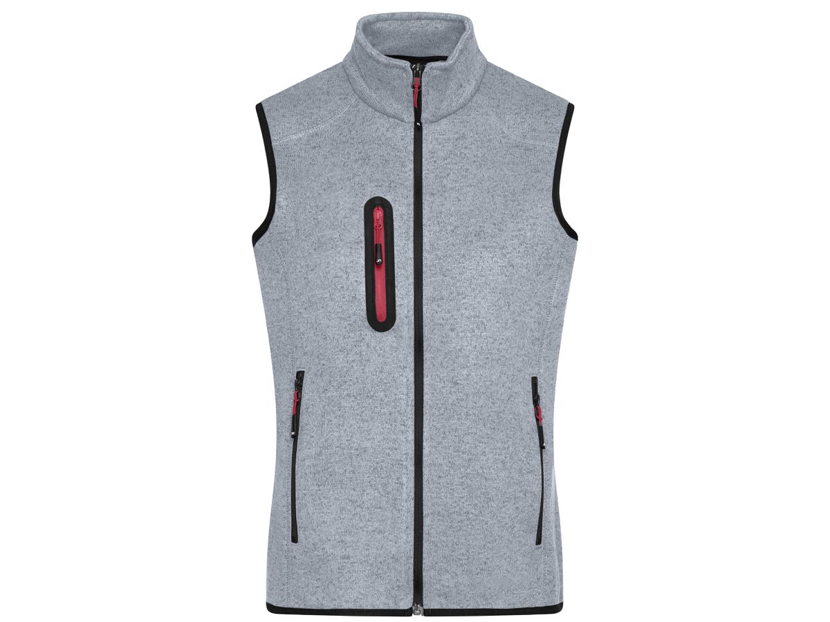 JN Ladies' Knitted Fleece Vest JN773 light-grey-melange/red, Größe S