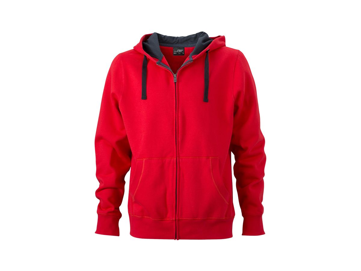 JN Mens Hooded Jacket JN595 80%BW/20%PES, red/carbon, Größe XL