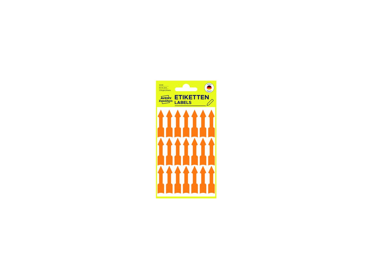 Avery Zweckform Hinweisetikett Pfeil 3008 leuchtrot 63 St./Pack.