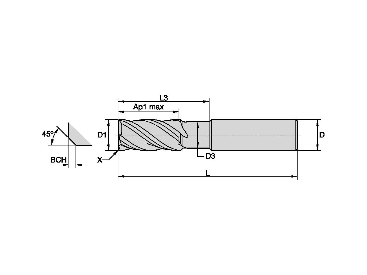 KENNAMETAL UADE0400B4BVKCPM15 HARVI I ENDMILL NECKED D=4 Z=4 38DEG
