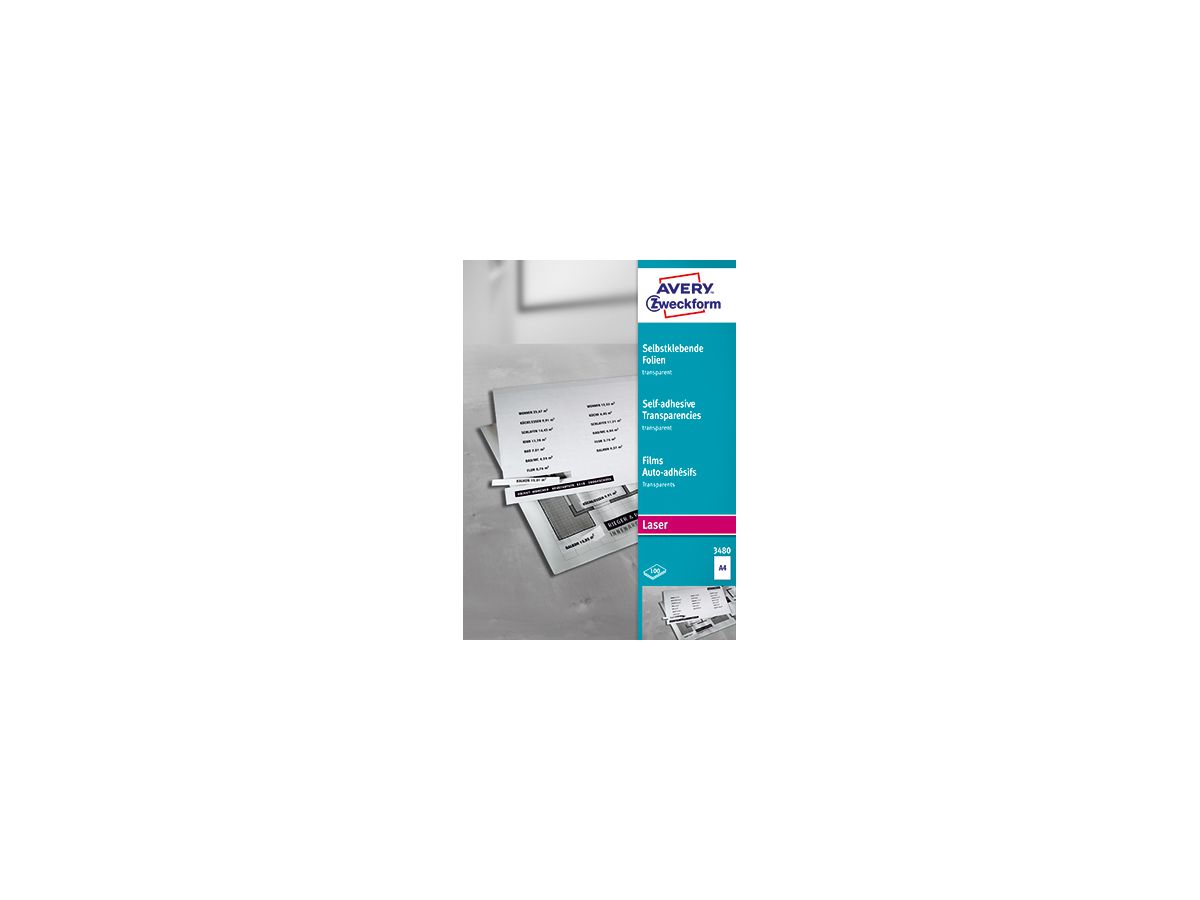 Avery Zweckform Inkjet-Folie 3480 210x297mm transparent 100 St./Pack.