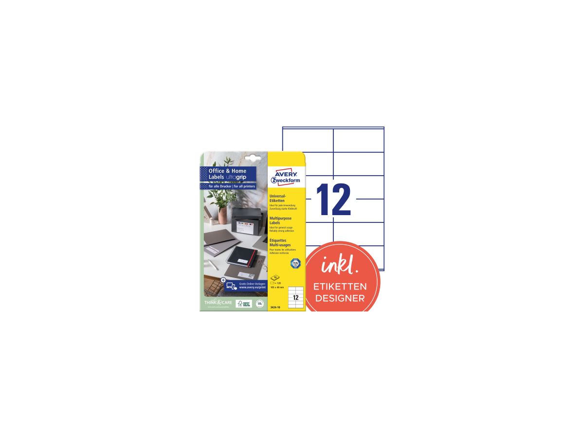 Avery Zweckform Universaletikett 3424-10 105x48mm weiß
