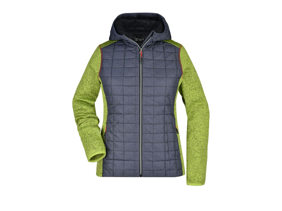 Ladies' Knitted Hybrid Jacket JN771 Fb. kiwi-/anthracite-melange, Gr. L