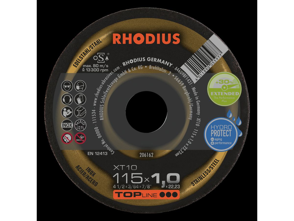 RHODIUS Extradünne Trennscheibe XT 10 TOP Edelstahl 115x1,0x22,2 mm