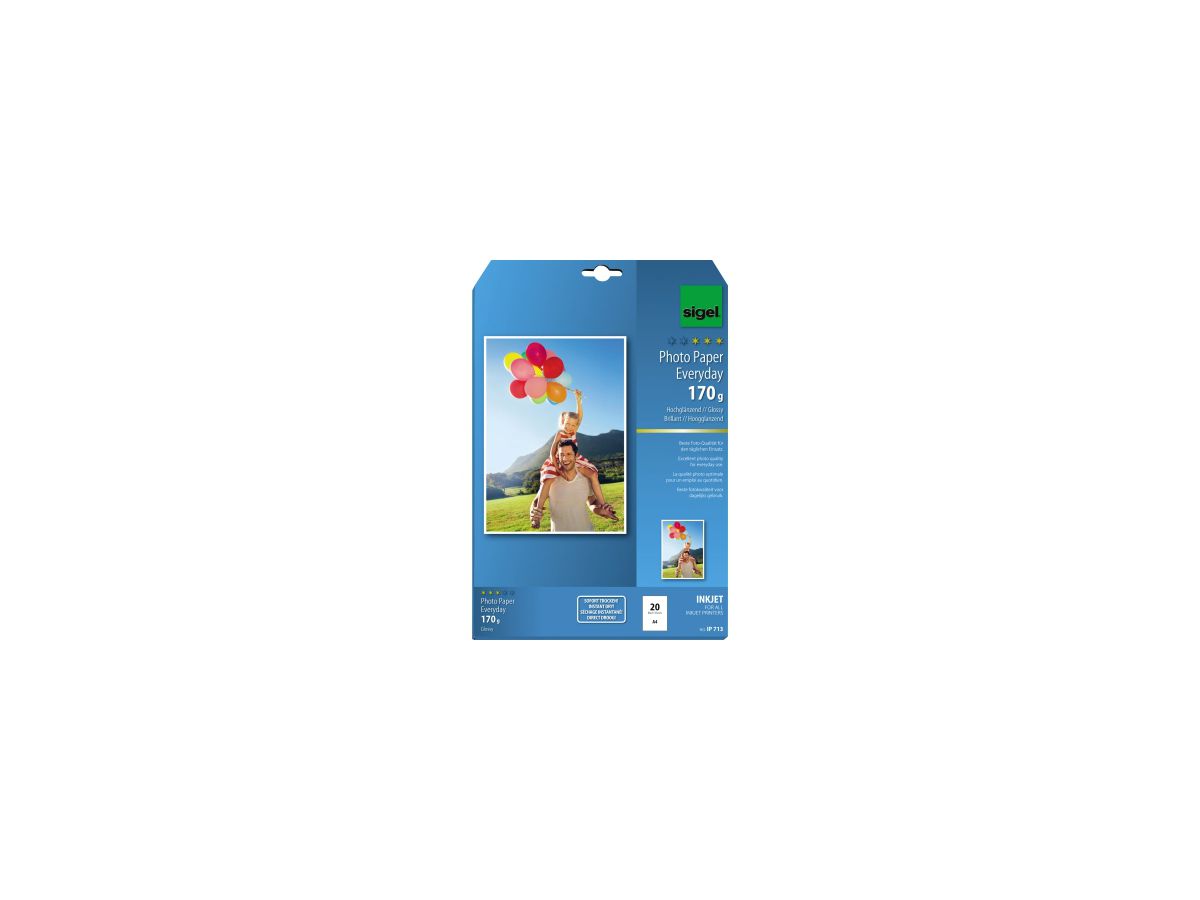 Sigel Fotopapier Everyday-plus IP713 DIN A4 170g weiß 20 Bl./Pack.
