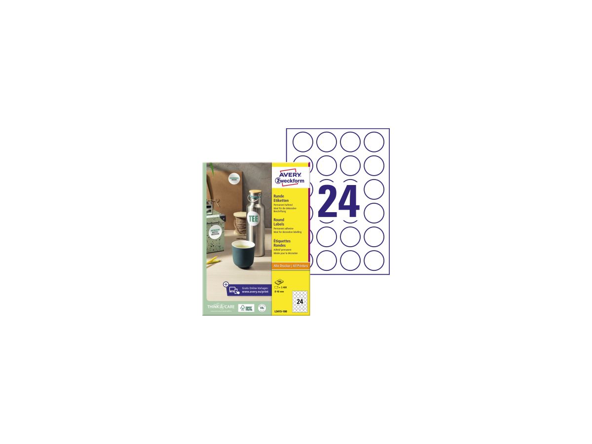 Avery Zweckform Etikett L3415-100 40mm weiß 2.400 St./Pack.