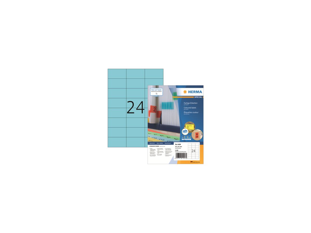 HERMA Etikett SuperPrint 4408 70x37mm blau 2.400 St./Pack.