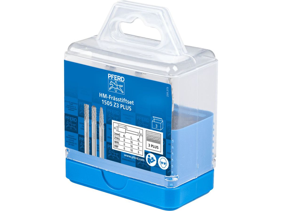 PFERD Frässtift-Satz HM 6mm 3-teilig, ZYAS-WRC-RBF Ø 6mm, Zahnung 3 Plus