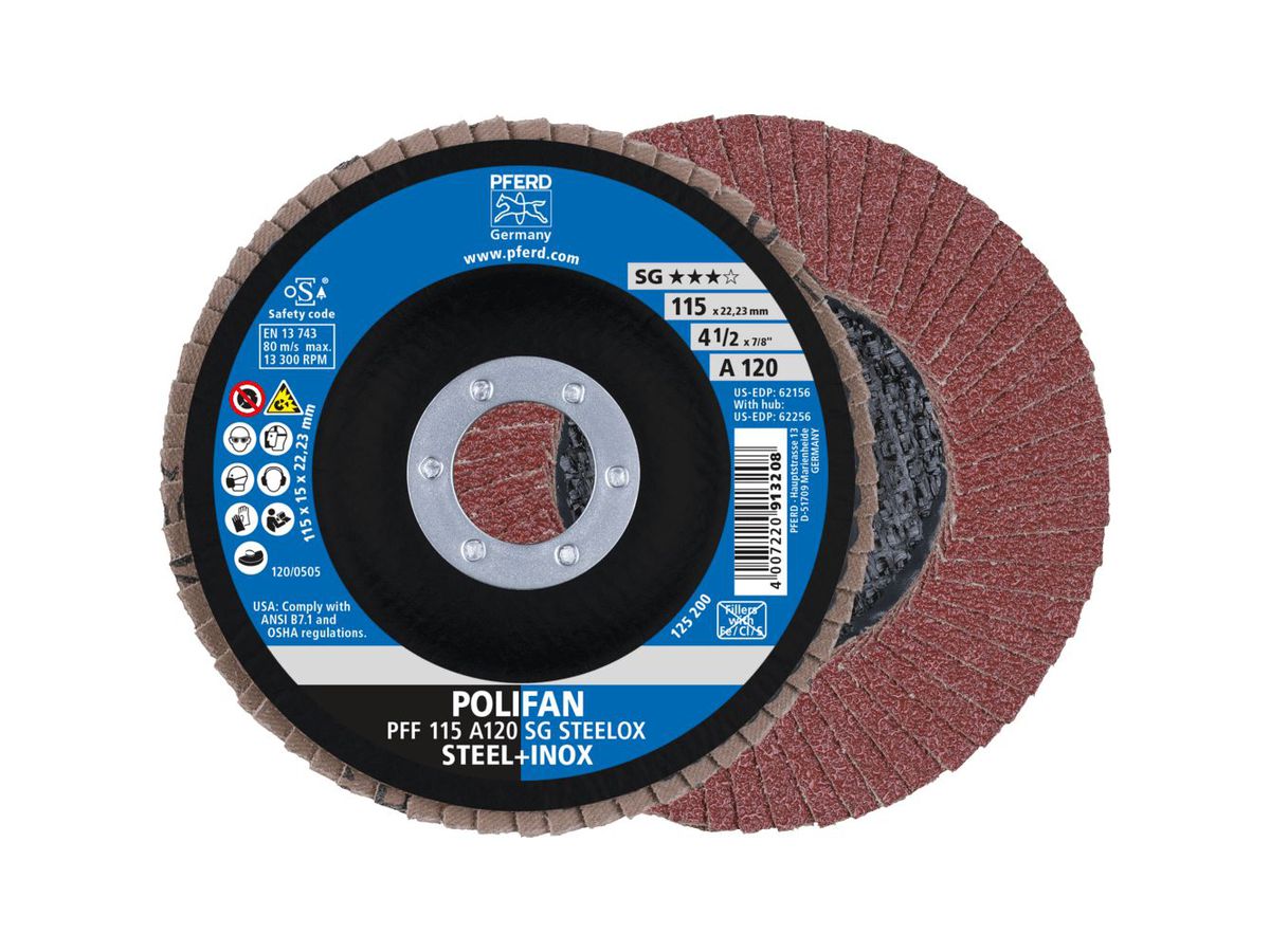 PFERD Fächerschleifscheibe Korund 115x22mm gerade K120